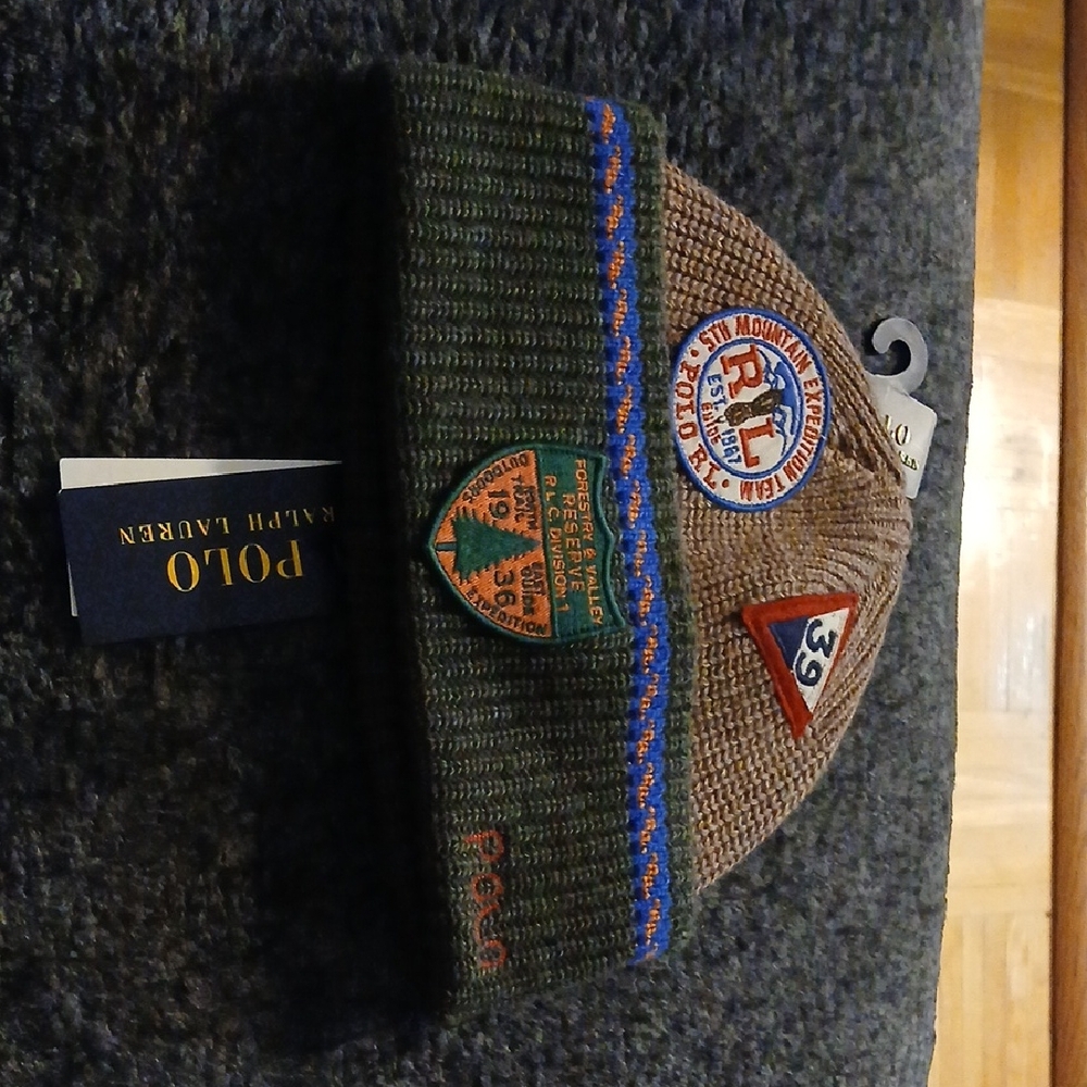 Polo by Ralph Lauren Olive and Tan Patch Beanie